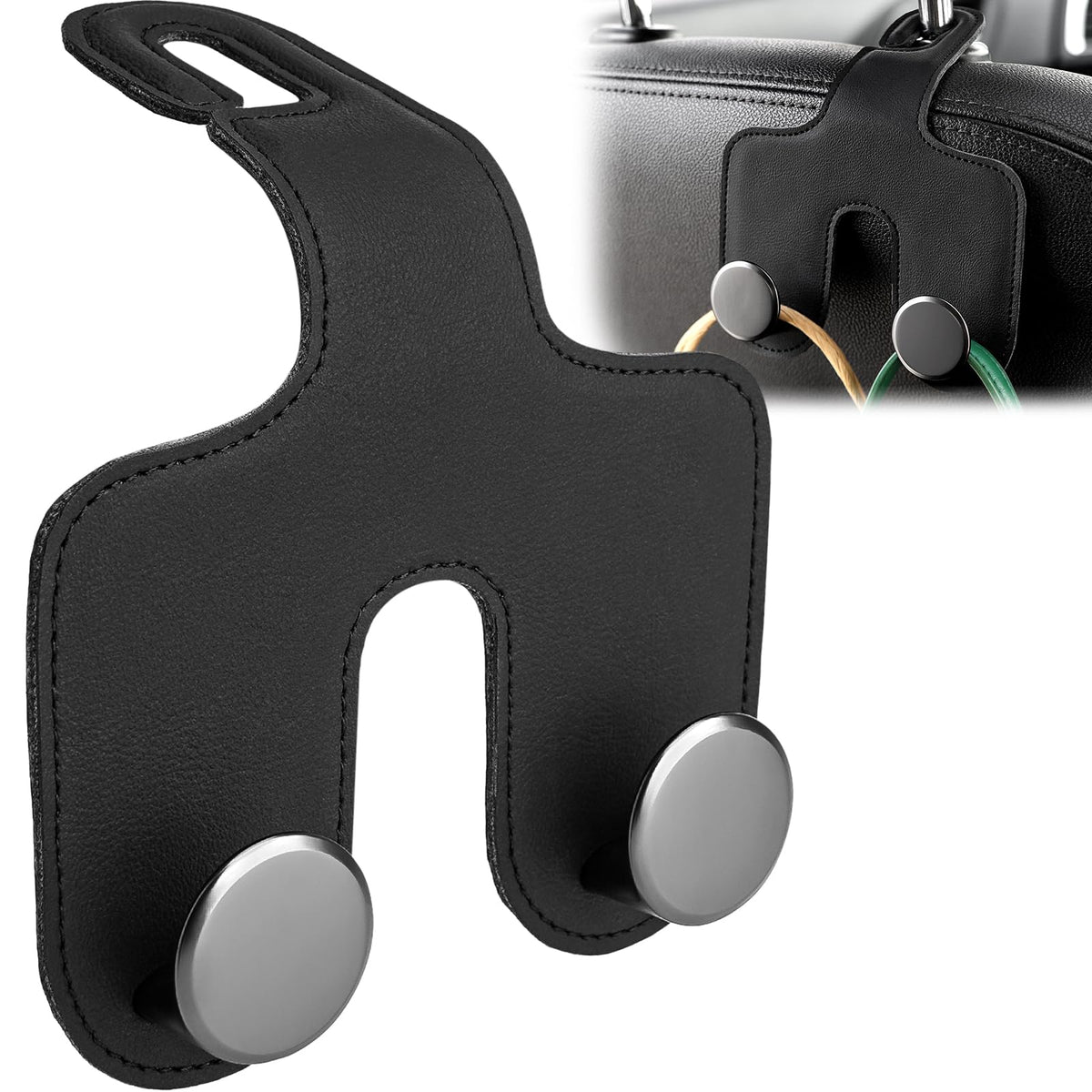 JESTOP Car Headrest Hooks 2 Pack Leather Car Seat Storage Hangers, Apricot
