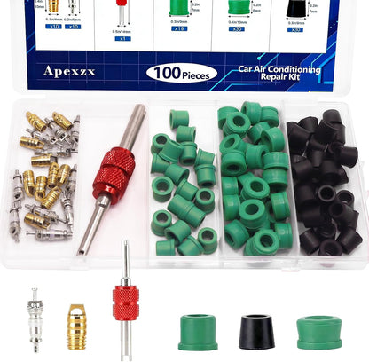 100Pcs HVAC Hose Gasket Air Condition Repair Kit Repair Tool,HVAC Hose Seals,10Pcs Valve Cores 79Pcs Hose Gaskets 10Pcs Valves