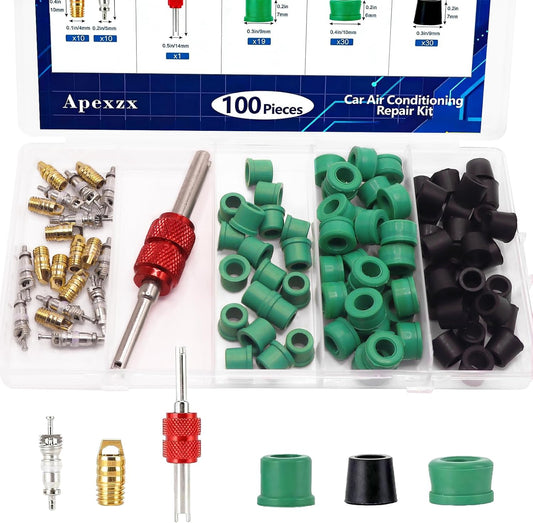100Pcs HVAC Hose Gasket Air Condition Repair Kit Repair Tool,HVAC Hose Seals,10Pcs Valve Cores 79Pcs Hose Gaskets 10Pcs Valves
