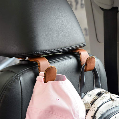 2 Pack Car Headrest Hooks, Microfiber Leather & Alloy Purse Hook Holds 45lb