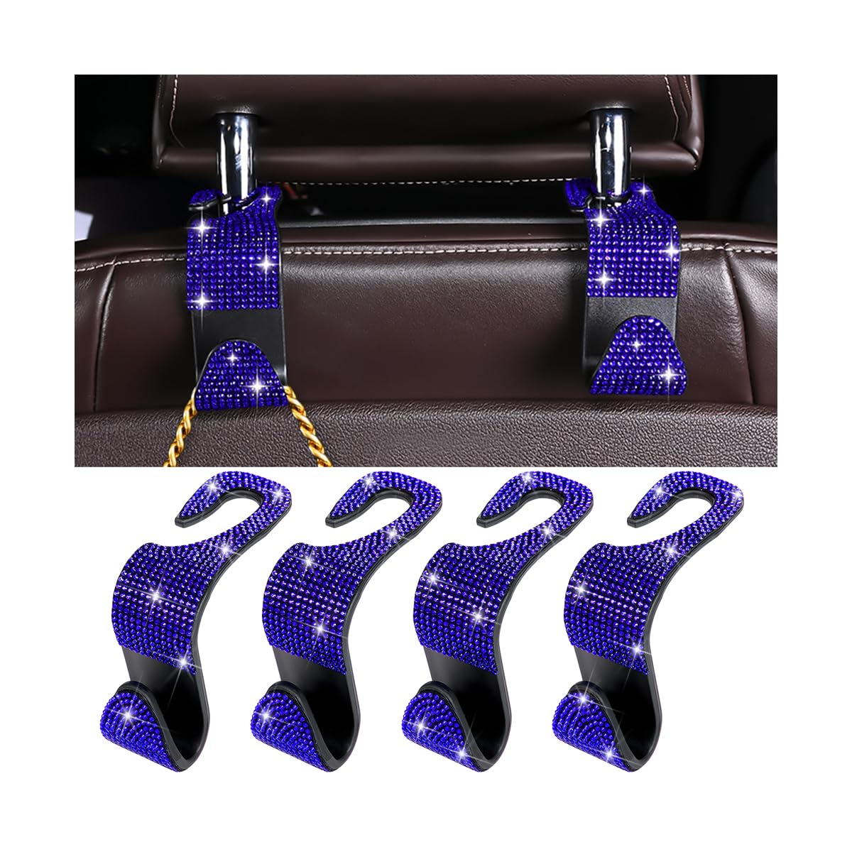 Zpana 4PCS Bling Car Seat Headrest Hooks, Crystal Rhinestones, Pink
