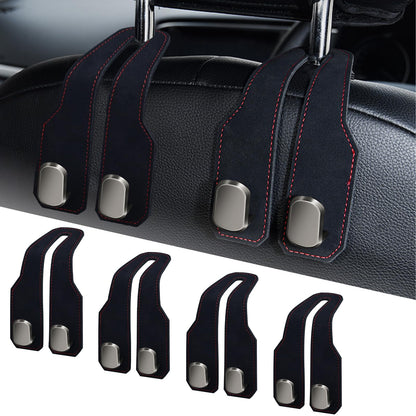 Car Purse Hook, Car Seat Headrest Hooks, Black Leather 2 Pack