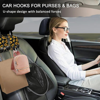 Blusabaca 2PCS Car Seat Headrest Hooks, Purses Bags Holder, Sunflower