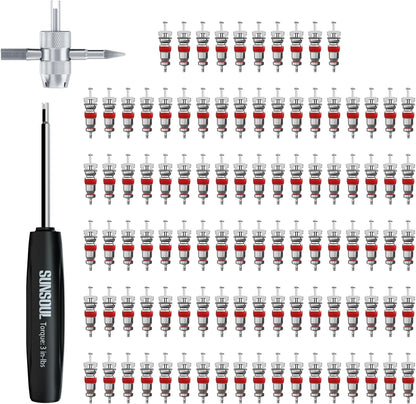 SUNSOUL 102PCS Schrader Tire Valve Cores with 4-Way Valve Core Removal Tool