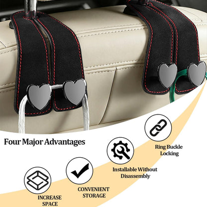 BESULEN Car Seat Headrest Hook, 2PCS Vehicle Seat Back Hanger Organizer for Handbag Purse Coat, Automotive Interior Headrest Double Storage Hook, Universal Fit (Black)