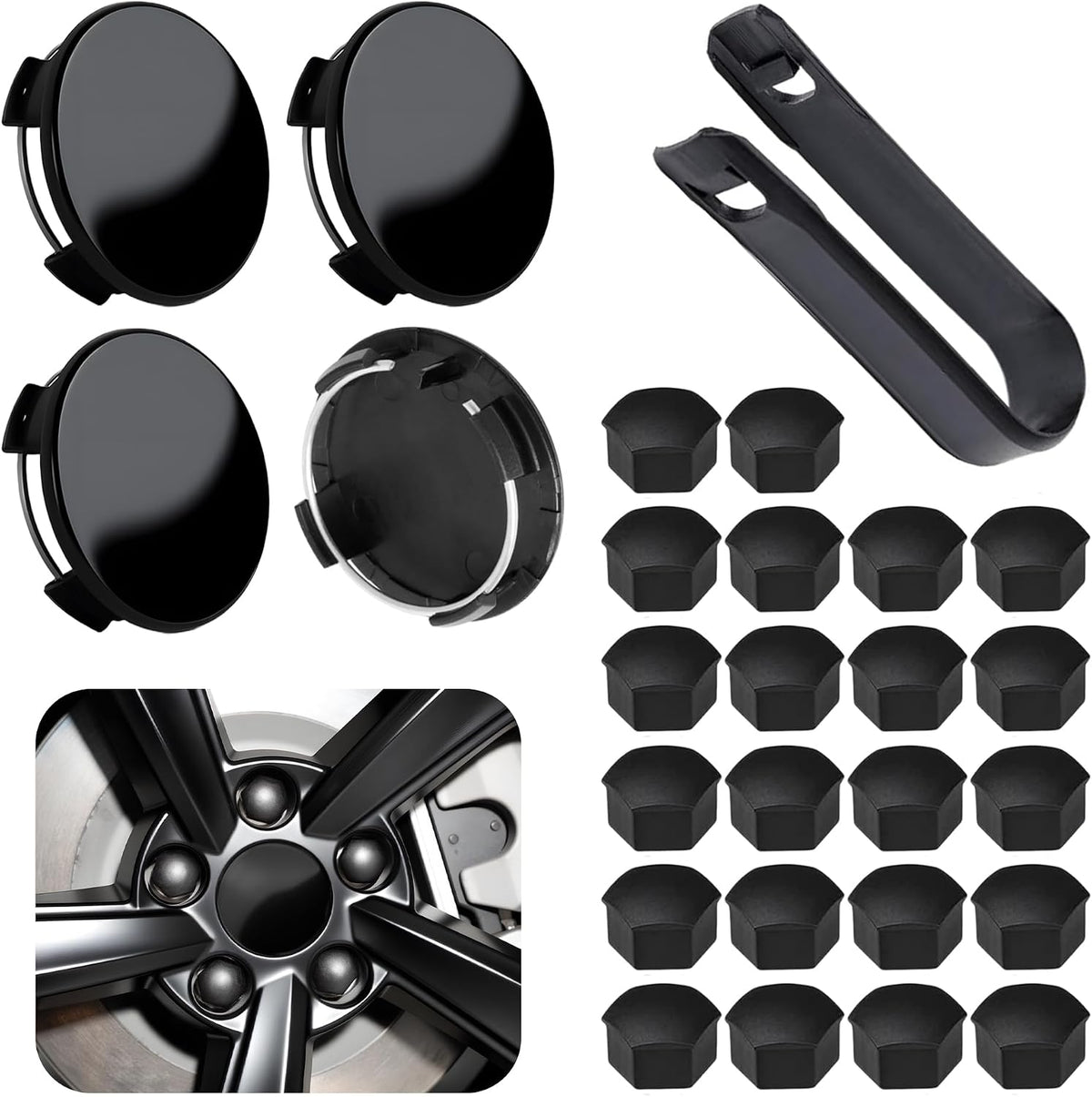 4 Pack Car Wheel Center Hub Cap Kit with 22 Lug Nut Covers