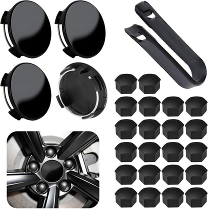 4 Pack Car Wheel Center Hub Cap Kit with 22 Lug Nut Covers