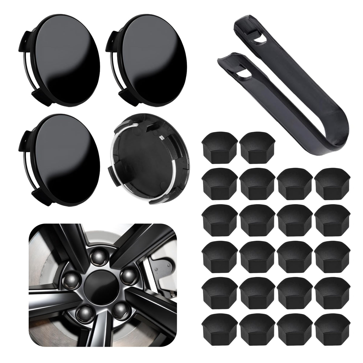 4 Pack Car Wheel Center Hub Cap Kit with 22 Lug Nut Covers