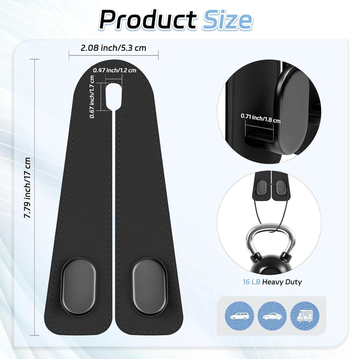 Car Seat Headrest Hooks, 2PCS Universal Car Purse Hook Leather Car Bag Hook