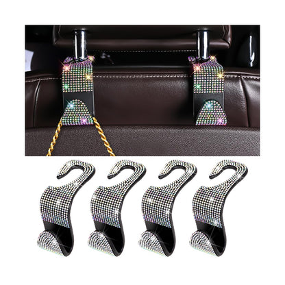 Zpana 4PCS Bling Car Seat Headrest Hooks, Crystal Rhinestones, Pink