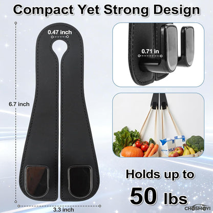 2 Pack Car Purse Hooks, Leather Car Headrest Hooks for Purses & Bags(Black)