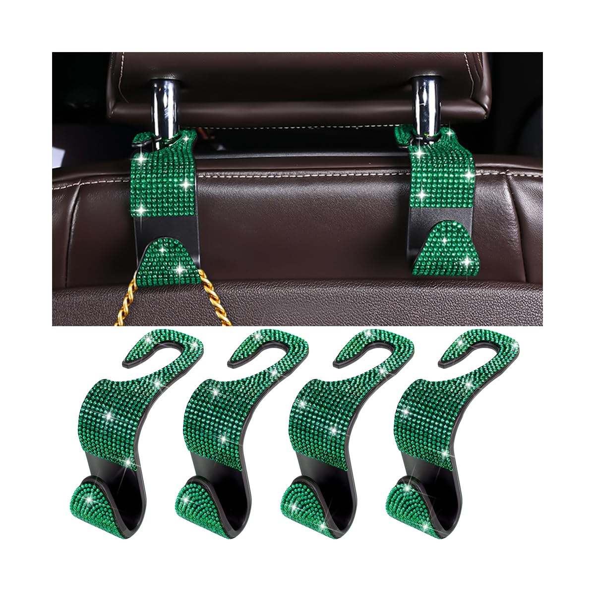 Zpana 4PCS Bling Car Seat Headrest Hooks, Crystal Rhinestones, Pink