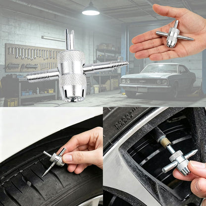 Valve Stem Removal Tool, 20 PCS Valve Cores, 20 PCS Tire Valves Caps, 1 PCS 4-Way Valves Tool, Valve Core Remover Tool with Storage Box Universal for Cars/Motocycle/Bike