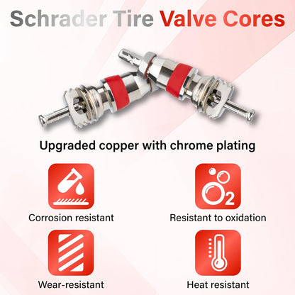 100 PCS Schrader Tire Valve Cores, Copper-Plated Chrome Valve Stem Cores