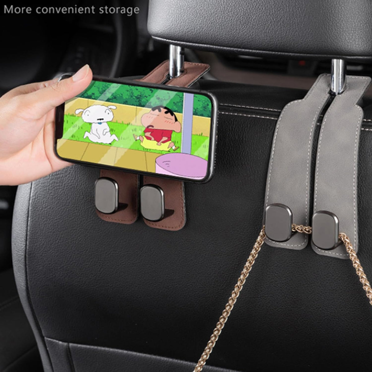 Amelity Car Headrest Hooks, Purse Hook for Car 2 Pack Black