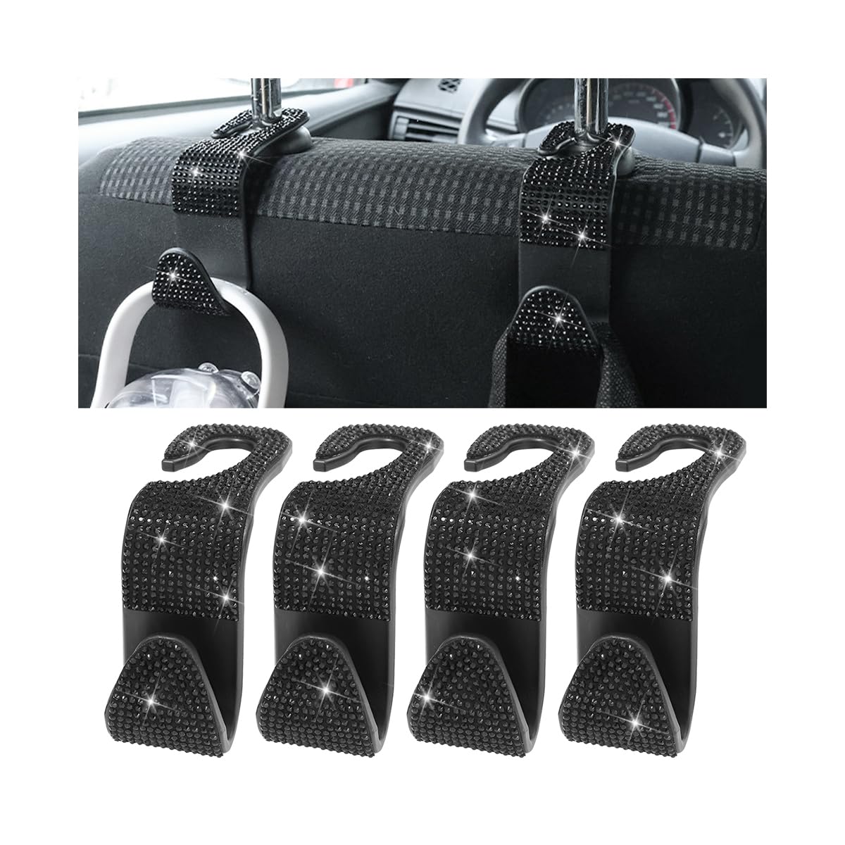 Zpana 4PCS Bling Car Seat Headrest Hooks, Crystal Rhinestones, Pink