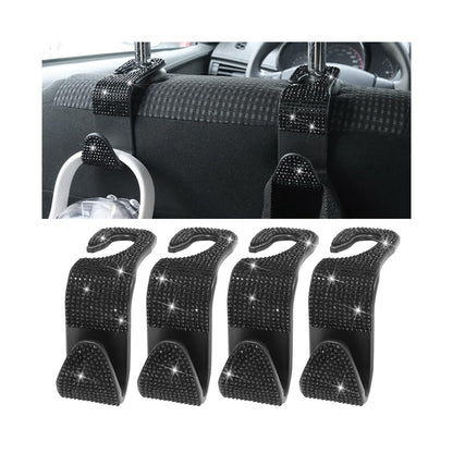 Zpana 4PCS Bling Car Seat Headrest Hooks, Crystal Rhinestones, Pink