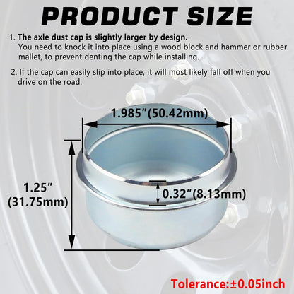 2pcs 1.98'' Trailer Hub Dust Caps for 2000 3500 lb Axle Spindle