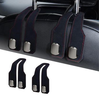Car Purse Hook, Car Seat Headrest Hooks, Black Leather 2 Pack