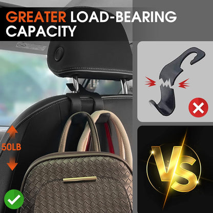 Car Headrest Hooks for Purses and Bags, Upgraded 2 in 1 Cars Back Seat Head Rest Hanger Vehicle Leather Organizer Storage Holder Hook Matching Cars Interior, 1-Pack, Black