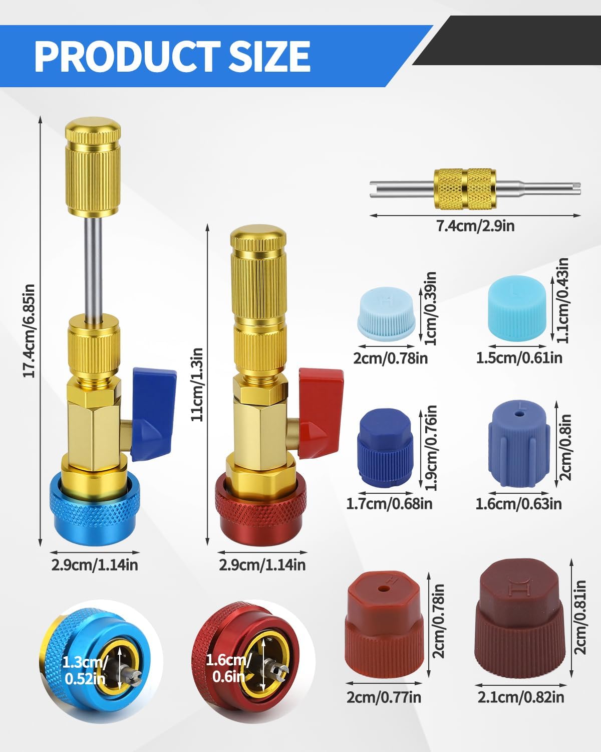 31 PCS R134A Valve Core Quick Remover Installer Tool Kit, High Low Pressure AC Valve Core Removal Tool, R134A Valve Core AC Service Port Cap Valve Stem for Refrigerant Air Conditioner System