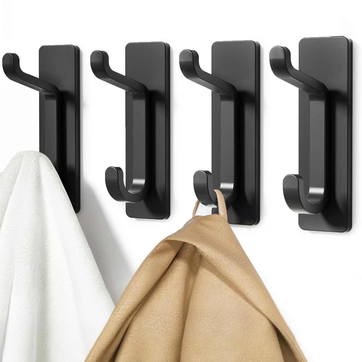 pickpiff 12 Pack Wall Hooks for Coat and Towel: 13LB Adhesive Door Hanger Stick on, Black