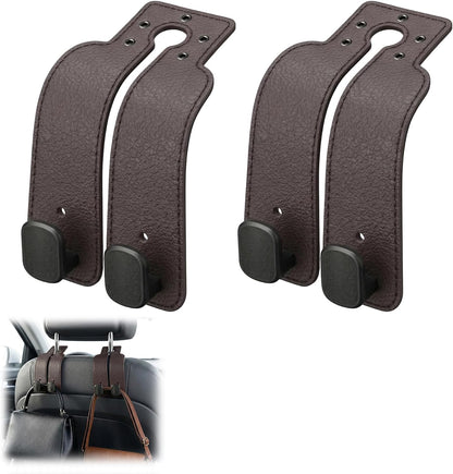 Headrest Hooks for Car, Car Seat Back Organizer Storage Hook, Double Hook Car Seat Hooks for Hanger Purses and Bags, Leather Purse Holder for Car (Grey)