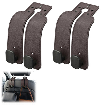 Headrest Hooks for Car, Car Seat Back Organizer Storage Hook, Double Hook Car Seat Hooks for Hanger Purses and Bags, Leather Purse Holder for Car (Grey)