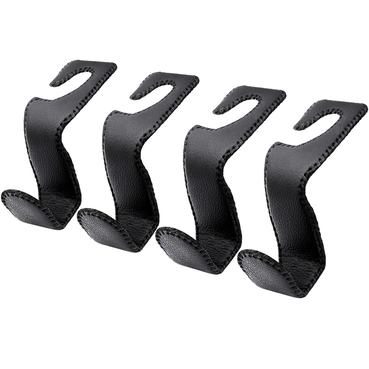 EldHus Headrest Hooks for Purses and Bags, 2 Pack Car Seat Hooks for Grocery Bag Handbag, Metal Car Purse Holder Covered by Leather, Black