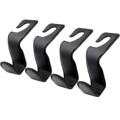EldHus Headrest Hooks for Purses and Bags, 2 Pack Car Seat Hooks for Grocery Bag Handbag, Metal Car Purse Holder Covered by Leather, Black
