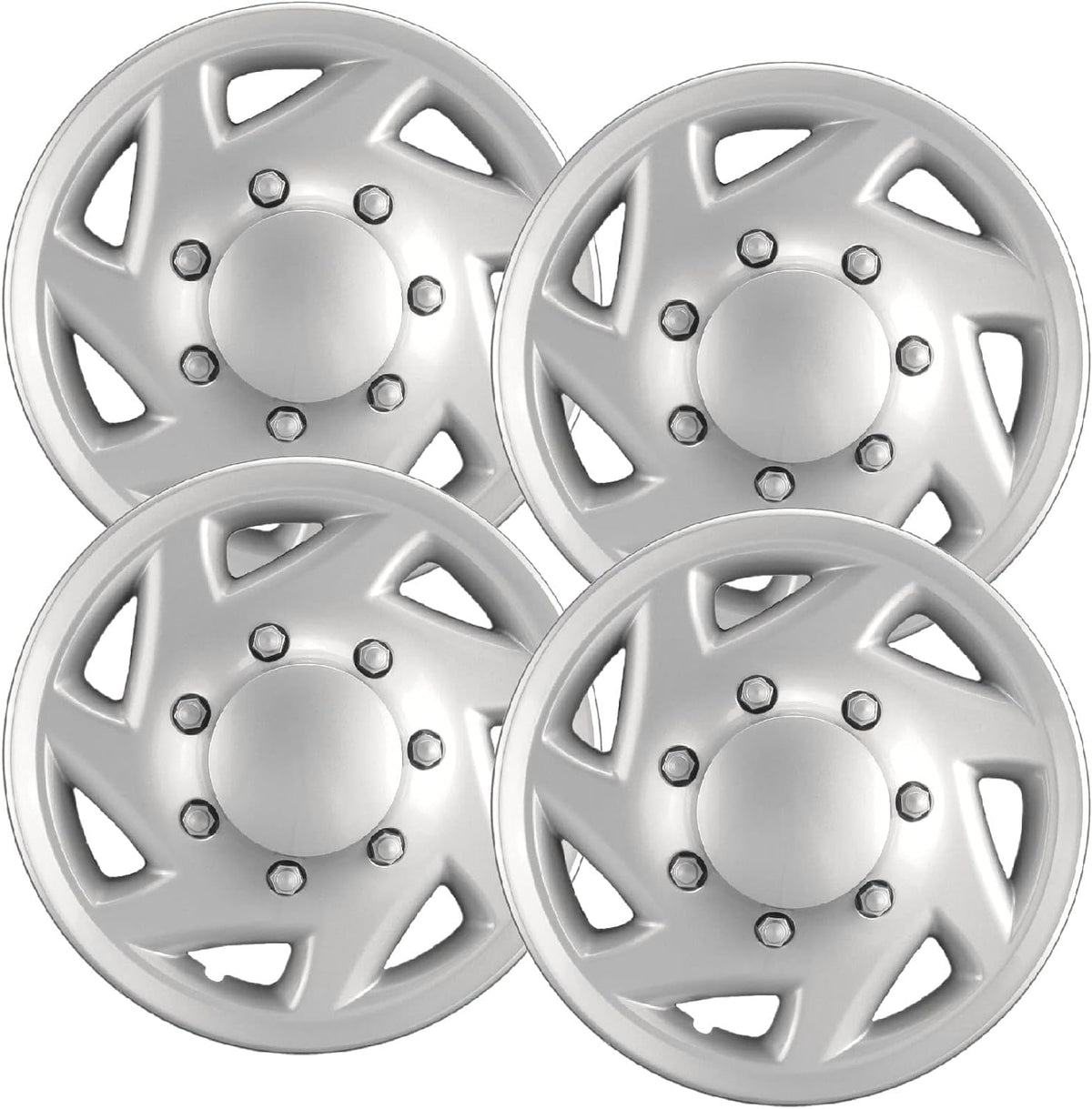 Premium Quality 16" Silver Hubcaps/Wheel Covers fits Ford Van, One-Piece Heavy Duty Construction (Set of 4)