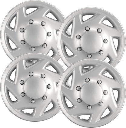 Premium Quality 16" Silver Hubcaps/Wheel Covers fits Ford Van, One-Piece Heavy Duty Construction (Set of 4)