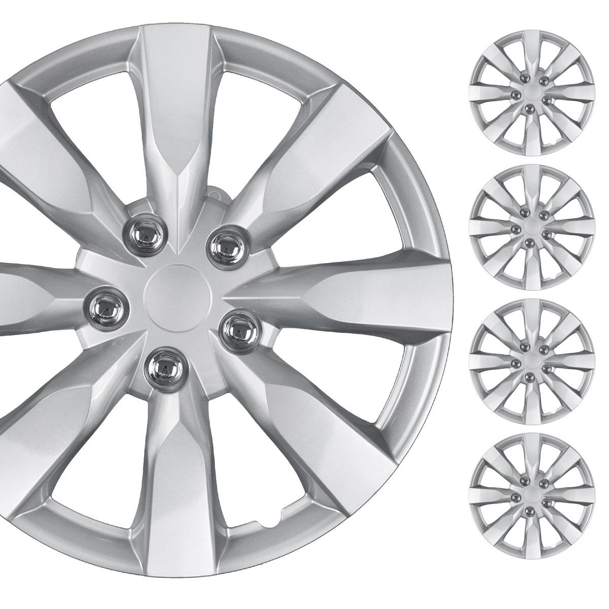 BDK 15 Inch Snap-On Hubcap Wheel Covers (Set of 4), 6-Spoke Original Design