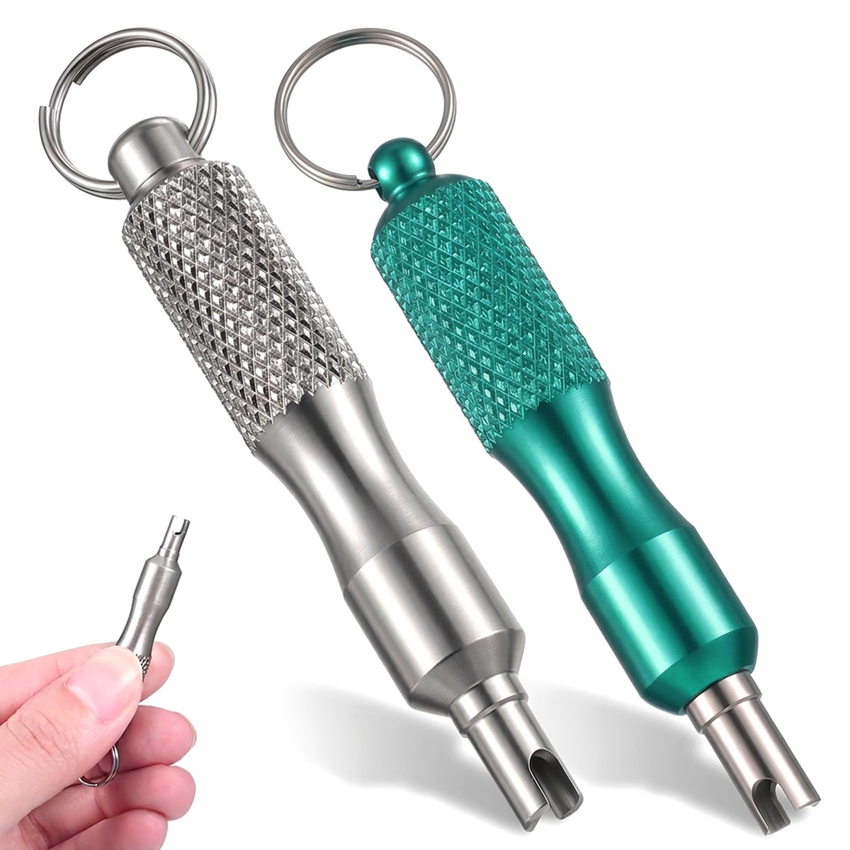 2 PCS Valve Core Removal Tool Keychain, Stainless Steel Tire Valve Stem Tool Portable Valves Core Disassembly and Repair Tools for Bicycle Car Motorcycle Repair Install Accessory