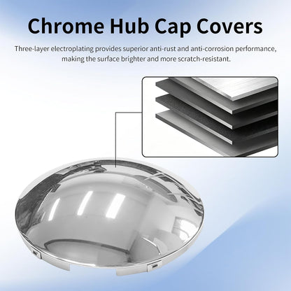 2 PCS Chrome Semi Truck Hub Cap Covers, 5 Even Notched - Fits 8-23/32" Front Wheel Hub Caps, 7/16" Lip with Pre-Installed Clips, Dome Metal Covers Replaces MW1273BK ACX43200