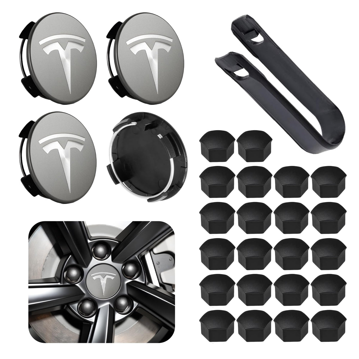 4 Pack Car Wheel Center Hub Cap Kit with 22 Lug Nut Covers