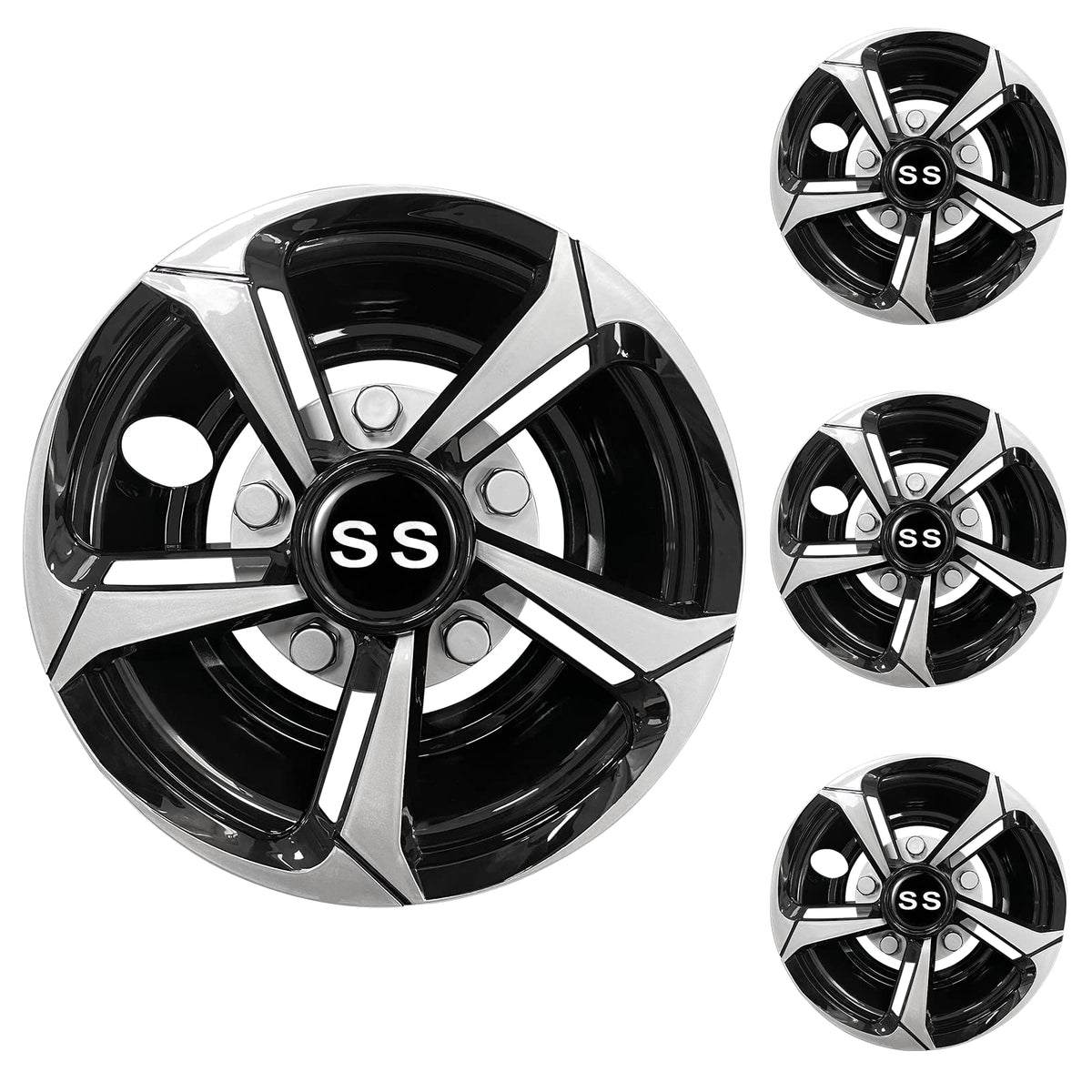 XUANYUDG0769 Golf Cart Hubcaps Wheel Covers for EZGO Club Car Yamaha Golf Cart Wheels and Tires Center Caps 8 Inch, Set of 4 Golf Cart Hub Caps, Black and Silver