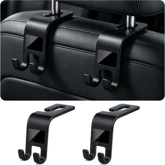 ZSDY Car Seat Headrest Hooks Heavy Duty Vehicle Back Seat Storage Organizer Hanger for Purse Grocery Bags Coat Universal Car Interior Accessories 2 Pack, Black