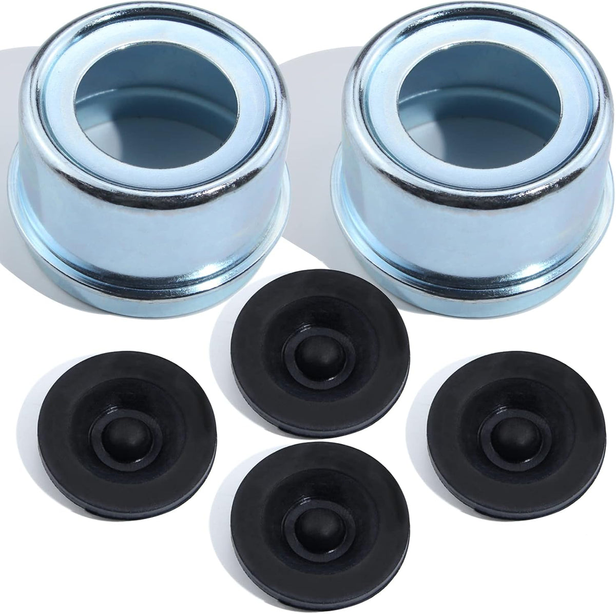 iBroPrat 2pcs Trailer Axle Dust Cap Cup Grease Cover 1.98" Hub with Extra 2 Rubber Plugs,Trailer Axle Wheel Hub and Bearing Dust Cap for Most 2000 to 3500 Pound Axles Dexter
