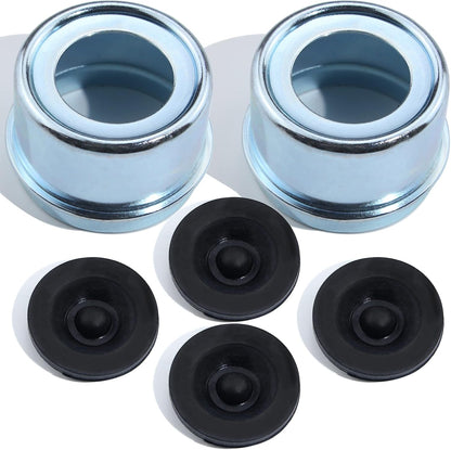 iBroPrat 2pcs Trailer Axle Dust Cap Cup Grease Cover 1.98" Hub with Extra 2 Rubber Plugs,Trailer Axle Wheel Hub and Bearing Dust Cap for Most 2000 to 3500 Pound Axles Dexter