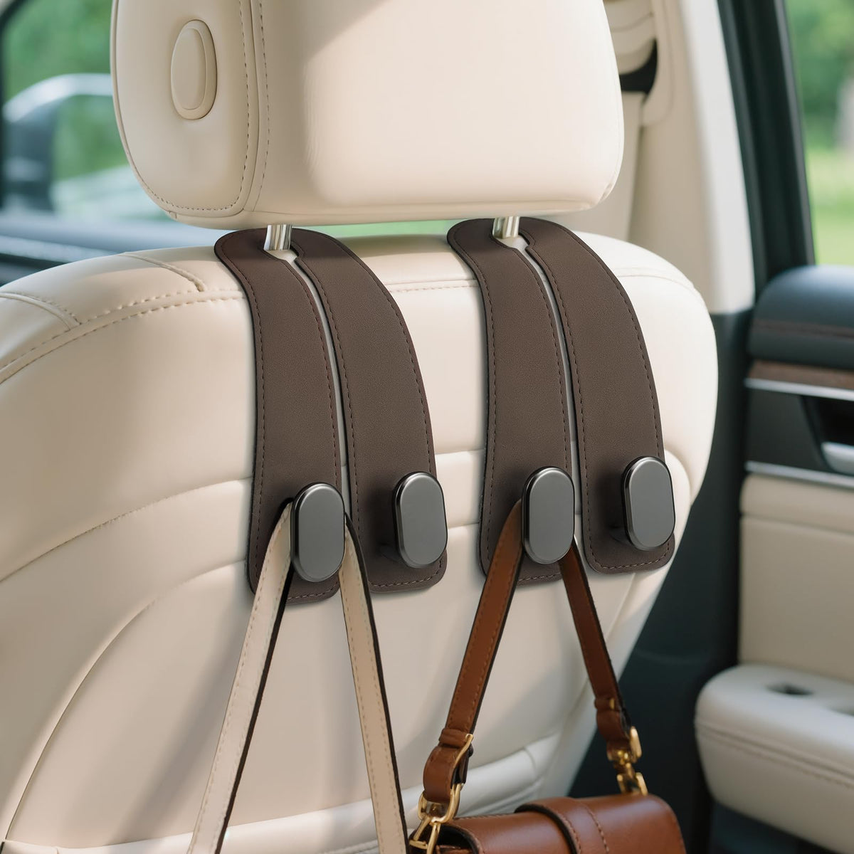 Car Seat Headrest Hooks, 2PCS Universal Car Purse Hook Leather Car Bag Hook