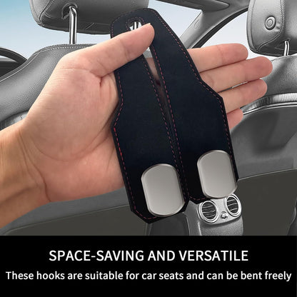 Car Purse Hook, Car Seat Headrest Hooks, Black Leather 2 Pack