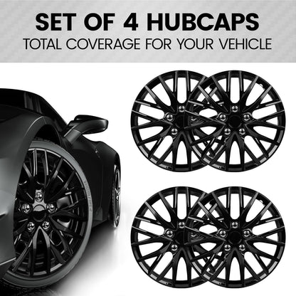 BDK (4-Pack) Premium Black Hubcaps 16" Wheel Rim Cover Hub Caps Style Replacement Snap On Car Truck SUV - 16 Inch Set
