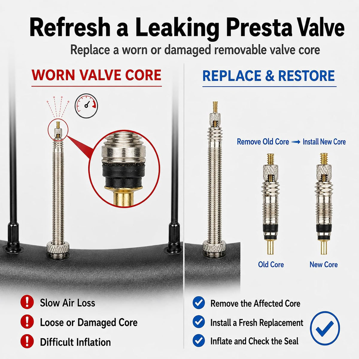 Presta Valve Core Kit, Bike Valve Cores, Caps and Presta