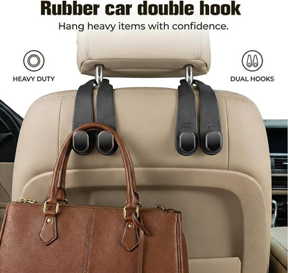 2PCS Car Seat Headrest Hook, Multifunctional Dual Hook Backseat Bag Purse Holder Organizer, Auto Interior Seat Back Storage Hanger for Coat Umbrella Grocery, Universal for Vehicles (Black)