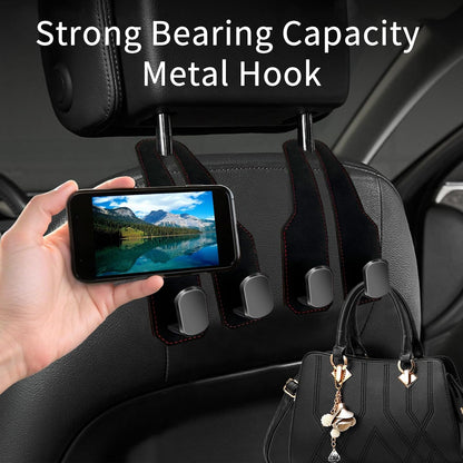 Car Purse Hook, Car Seat Headrest Hooks, Black Leather 2 Pack