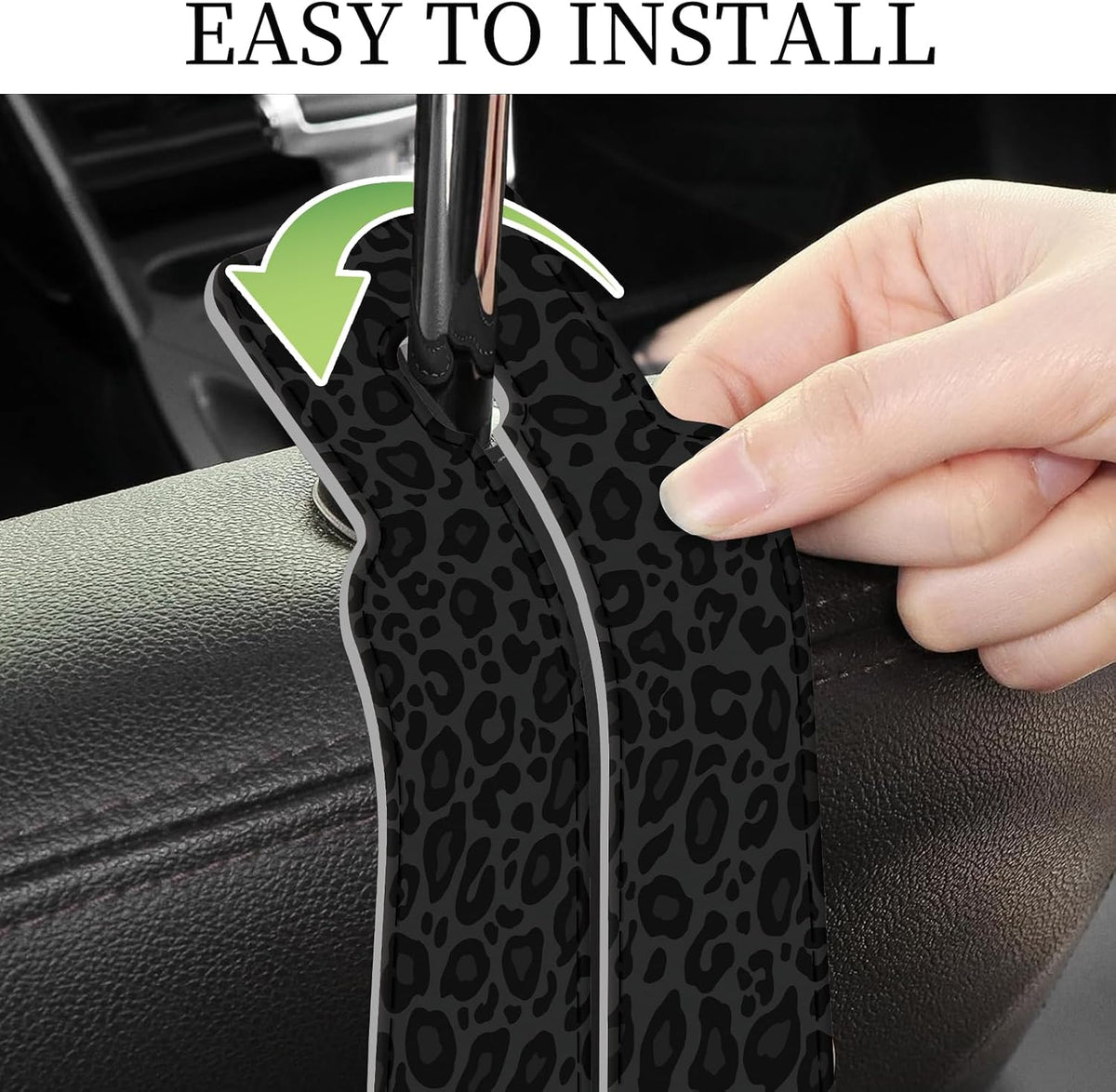 PU Leather Car Seat Hook, Storage Headrest Hanger, Cute Car Backseat Organizer, Car Hooks For Purses and Bags Black Leopard