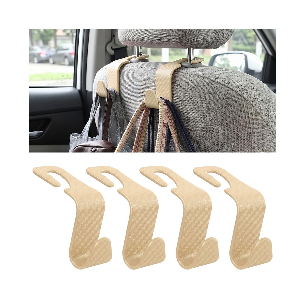 4 Pack Headrest Hooks for Vehicle Seats, Black/Black Flag