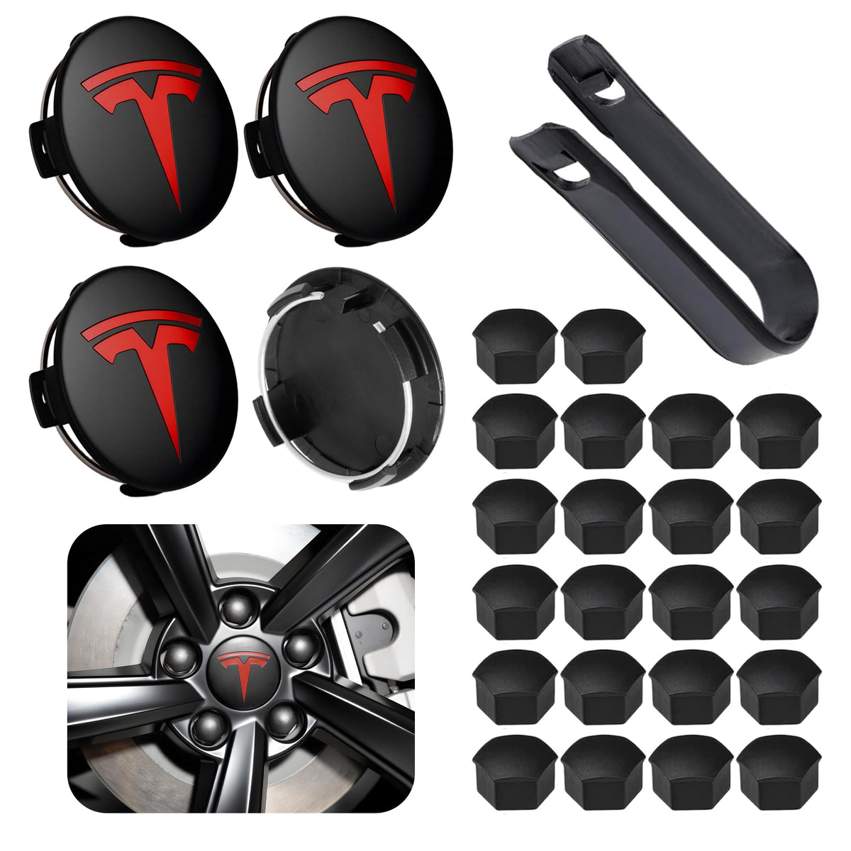 4 Pack Car Wheel Center Hub Cap Kit with 22 Lug Nut Covers