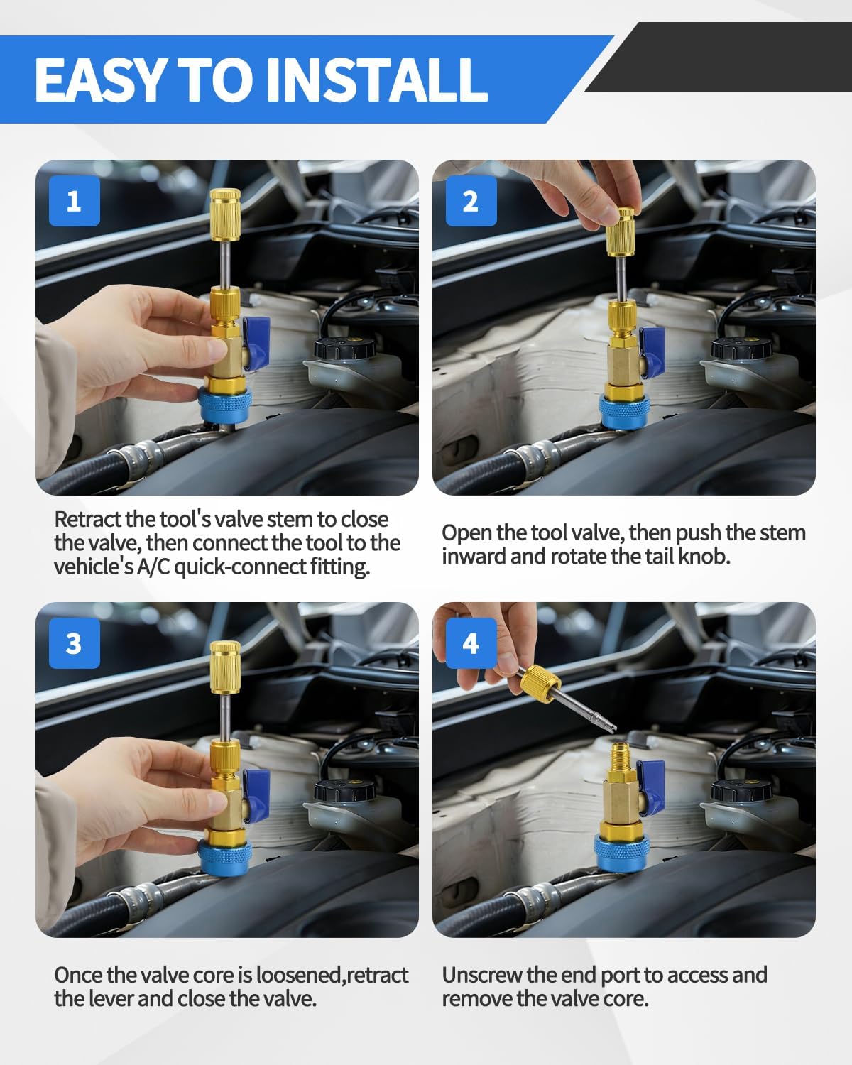 31 PCS R134A Valve Core Quick Remover Installer Tool Kit, High Low Pressure AC Valve Core Removal Tool, R134A Valve Core AC Service Port Cap Valve Stem for Refrigerant Air Conditioner System